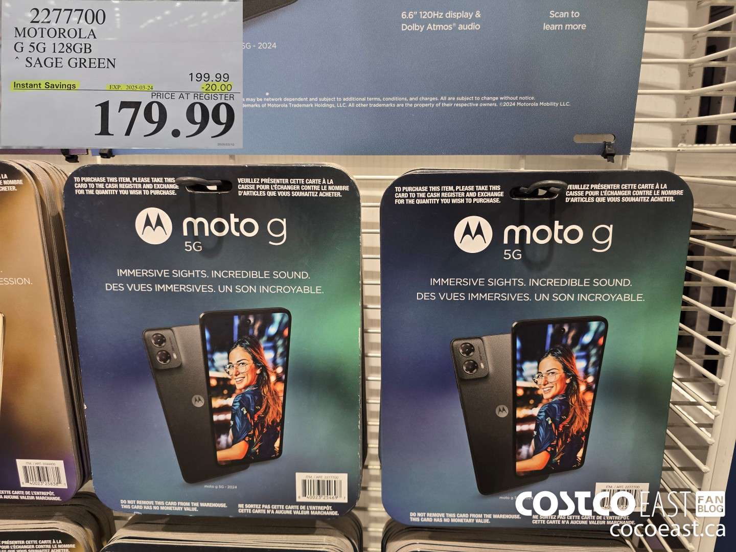 2277700 MOTOROLA G 5G 128GB SAGE GREEN ($20.00 INSTANT SAVINGS EXPIRES ON 2025-03-24) $179.99
