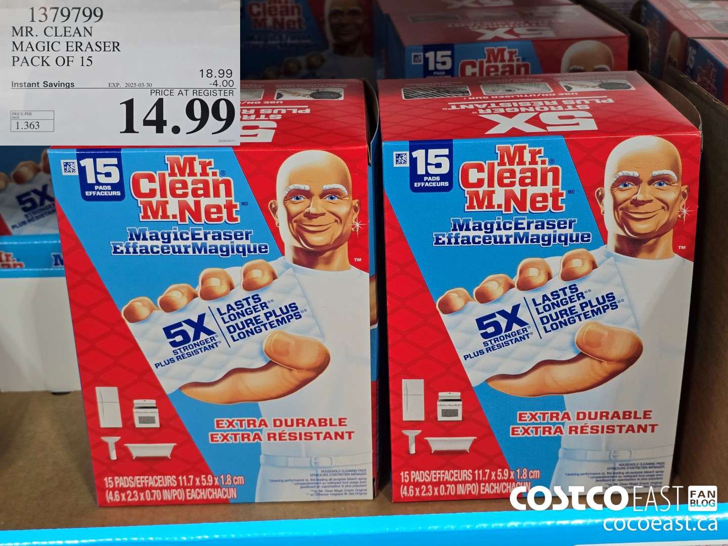 1379799 MR. CLEAN MAGIC ERASER PACK OF 15 ($4.00 INSTANT SAVINGS EXPIRES ON 2025-03-30) $14.99
