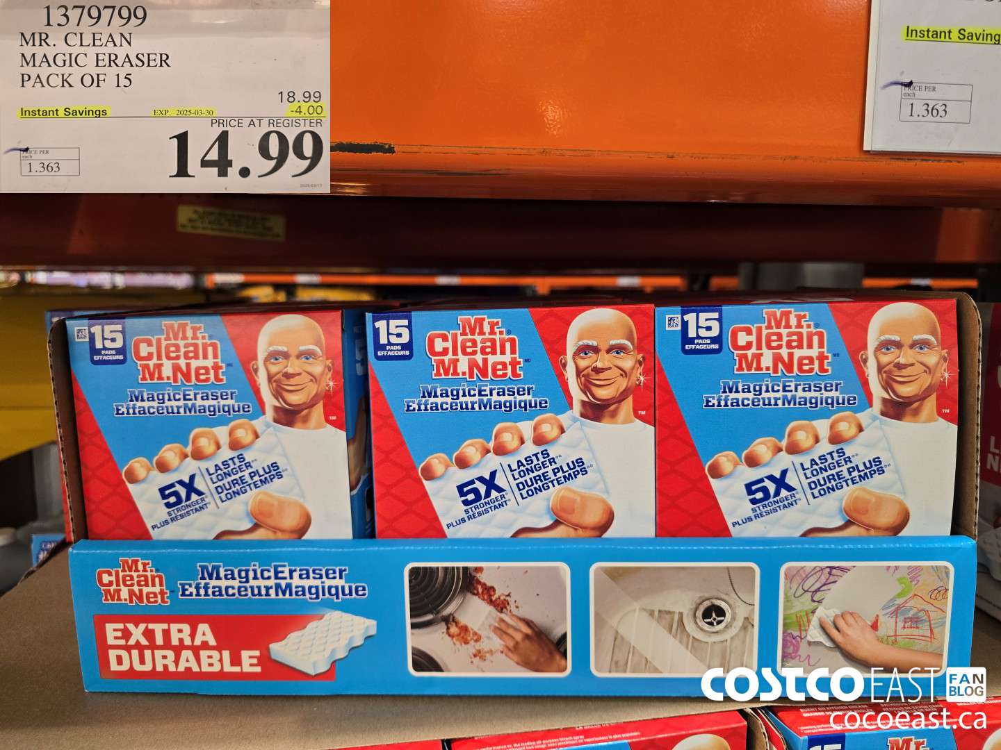 1379799 MR. CLEAN MAGIC ERASER PACK OF 15 ($4.00 INSTANT SAVINGS EXPIRES ON 2025-03-30) $14.99