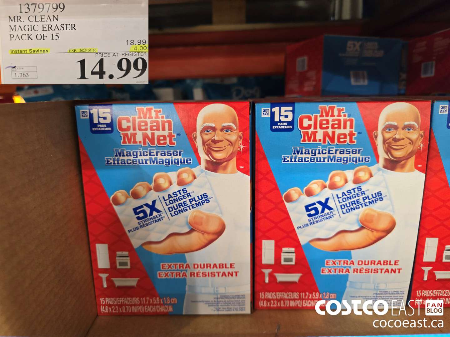 1379799 MR. CLEAN MAGIC ERASER PACK OF 15 ($4.00 INSTANT SAVINGS EXPIRES ON 2025-03-30) $14.99