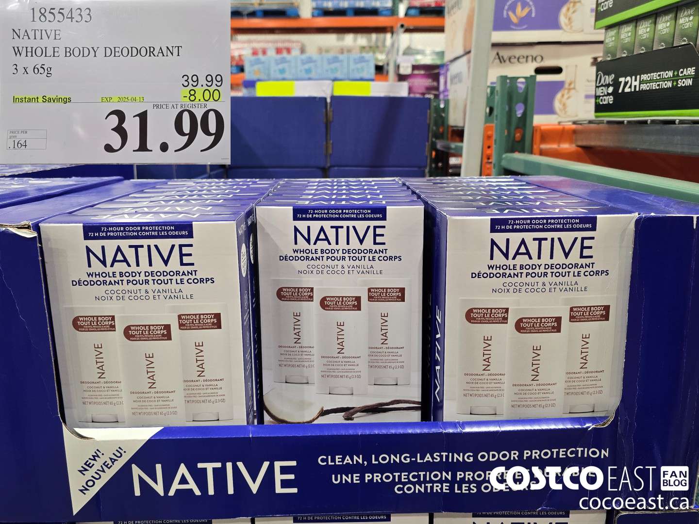 1855433 NATIVE DEODORANT 3 X 65 G ($8.00 INSTANT SAVINGS EXPIRES ON 2025-04-13) $31.99