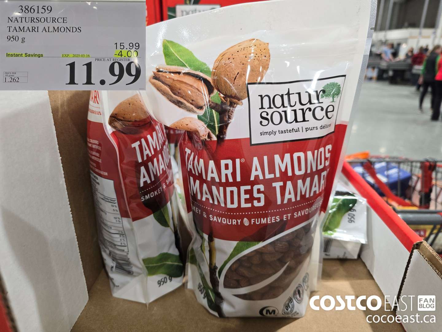 386159 NATURSOURCE TAMARI ALMONDS 950 G ($4.00 INSTANT SAVINGS EXPIRES ON 2025-03-16) $11.99