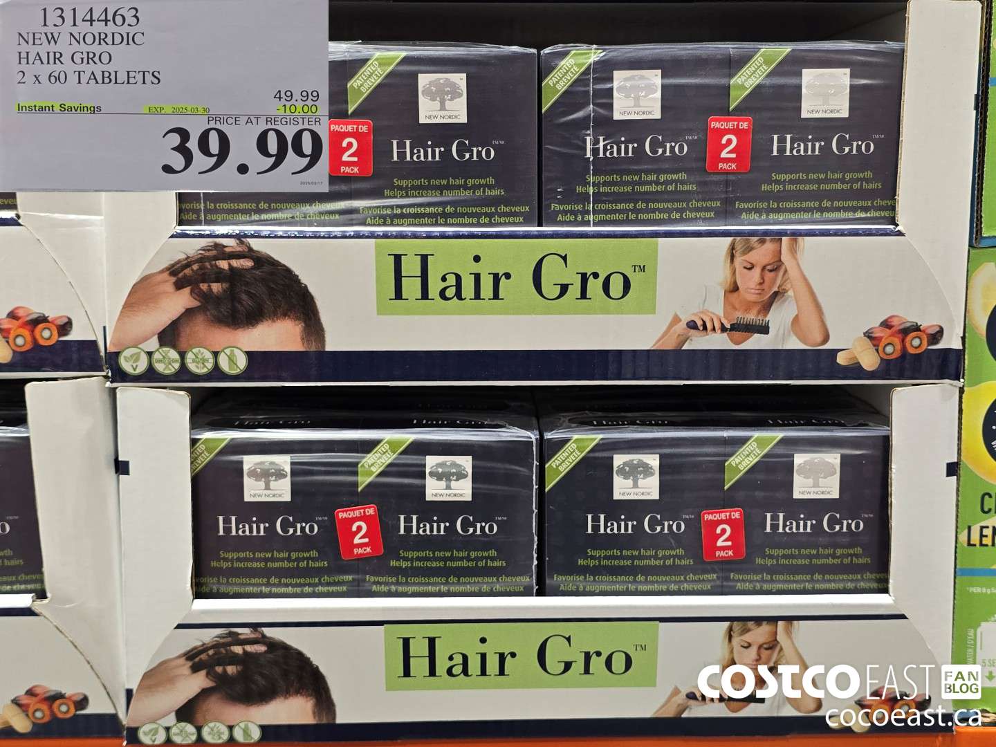 1314463 NEW NORDIC HAIR GRO 2 x 60 TABLETS ($10.00 INSTANT SAVINGS EXPIRES ON 2025-03-30) $39.99