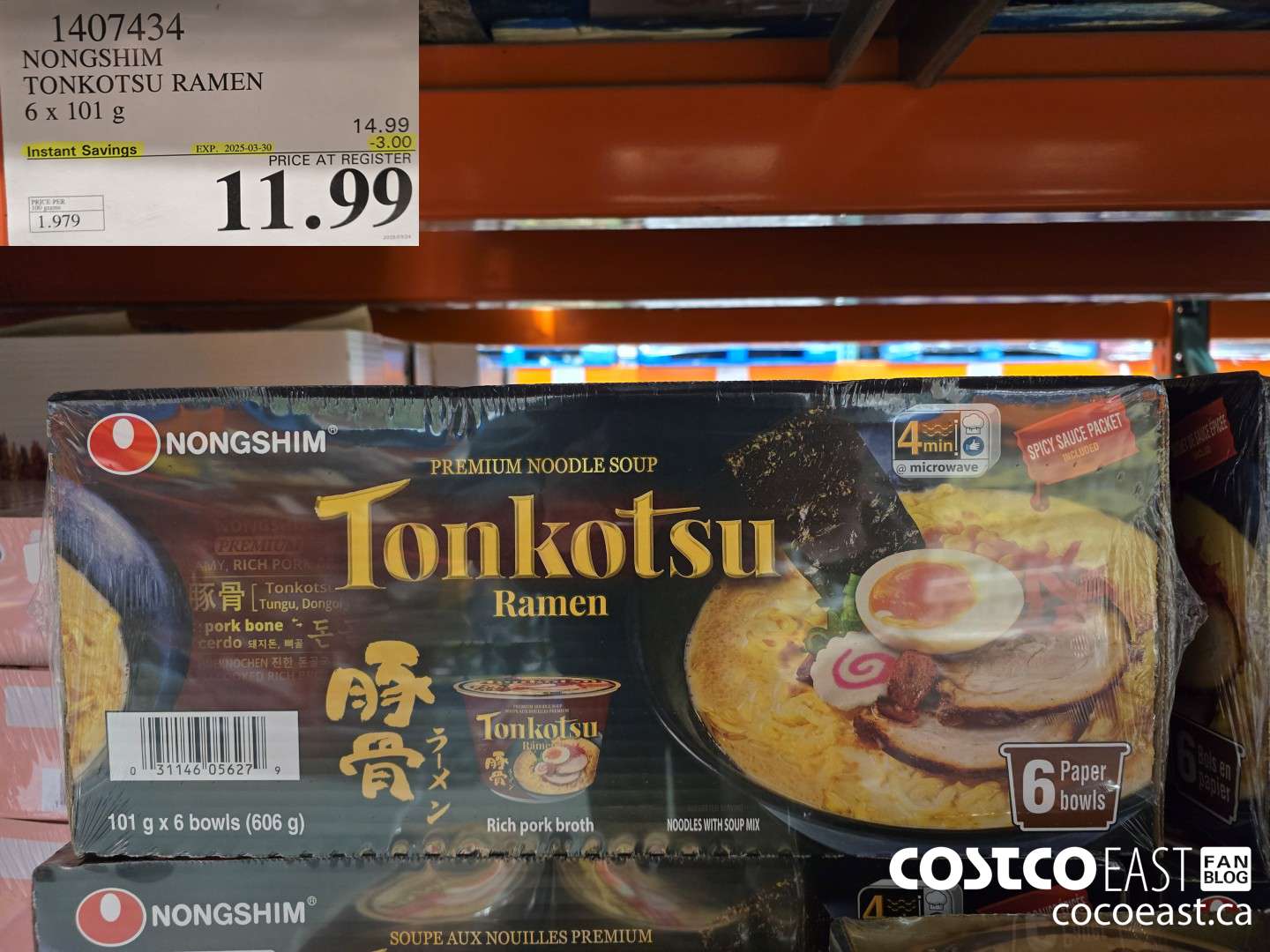 1407434 NONGSHIM TONKOTSU RAMEN 6 X 101 G ($3.00 INSTANT SAVINGS EXPIRES ON 2025-03-30) $11.99