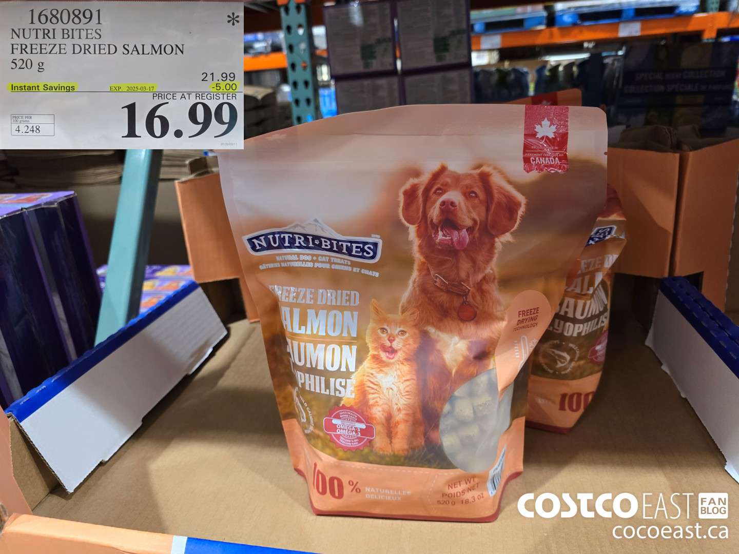 1680891 NUTRI BITES FREEZE DRIED SALMON 520 g ($5.00 INSTANT SAVINGS EXPIRES ON 2025-03-17) $16.99