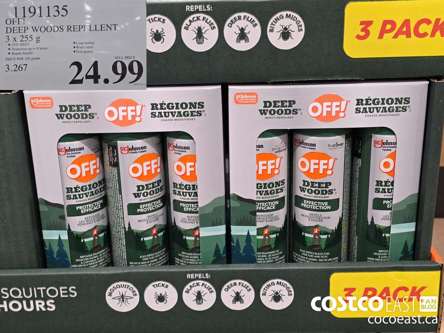 1191135 OFF! DEEP WOODS REPELLENT 3 X 255 G $24.99