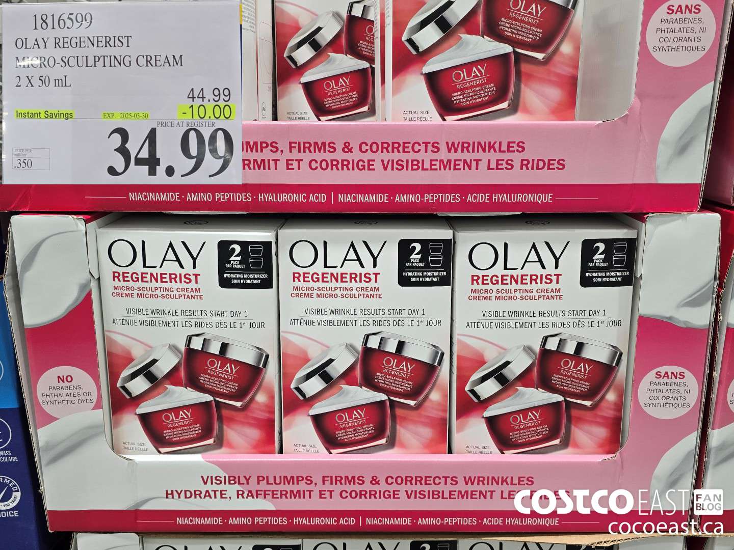 1816599 OLAY REGENERIST MICRO-SCULPTING CREAM 2 X 50 ML ($10.00 INSTANT SAVINGS EXPIRES ON 2025-03-30) $34.99