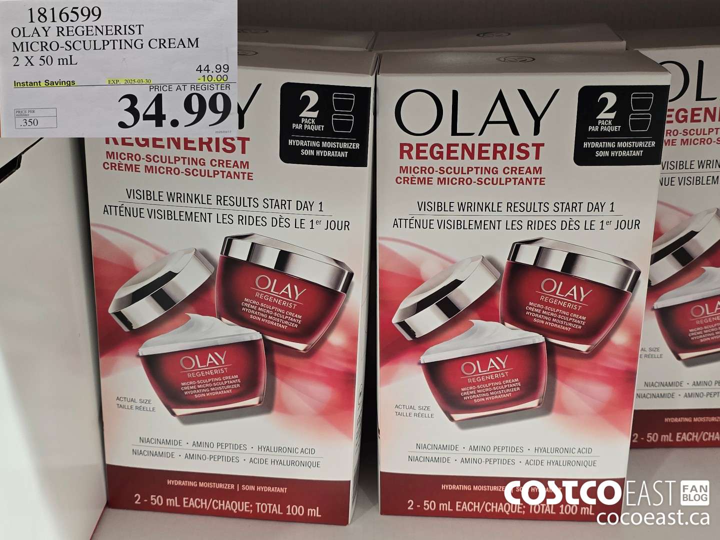 1816599 OLAY REGENERIST MICRO-SCULPTING CREAM 2 X 50 ML ($10.00 INSTANT SAVINGS EXPIRES ON 2025-03-30) $34.99