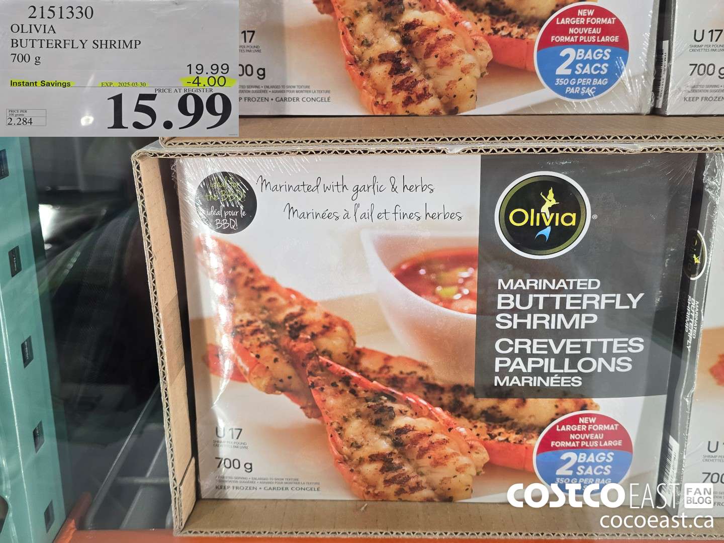 2151330 OLIVIA BUTTERFLY SHRIMP 700 G ($4.00 INSTANT SAVINGS EXPIRES ON 2025-03-30) $15.99