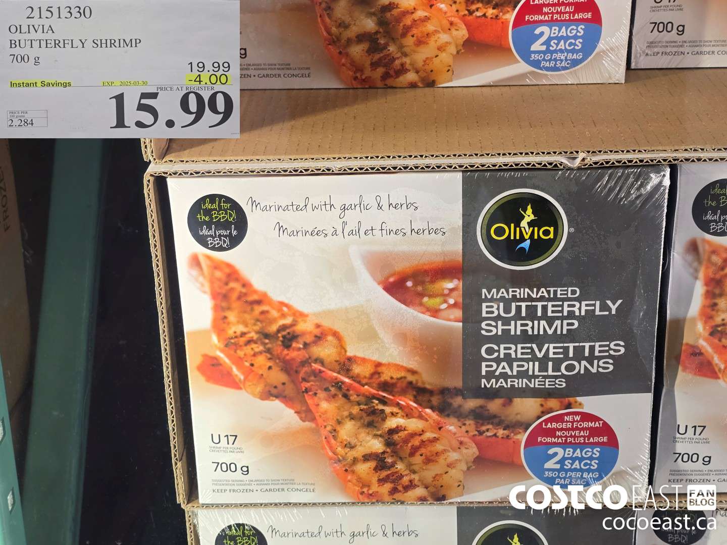 2151330 OLIVIA BUTTERFLY SHRIMP 700 G ($4.00 INSTANT SAVINGS EXPIRES ON 2025-03-30) $15.99