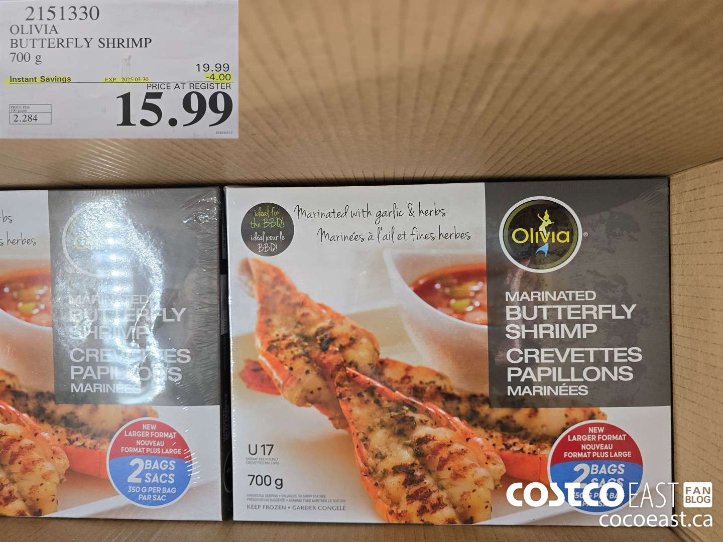 2151330 OLIVIA BUTTERFLY SHRIMP 700 G ($4.00 INSTANT SAVINGS EXPIRES ON 2025-03-30) $15.99
