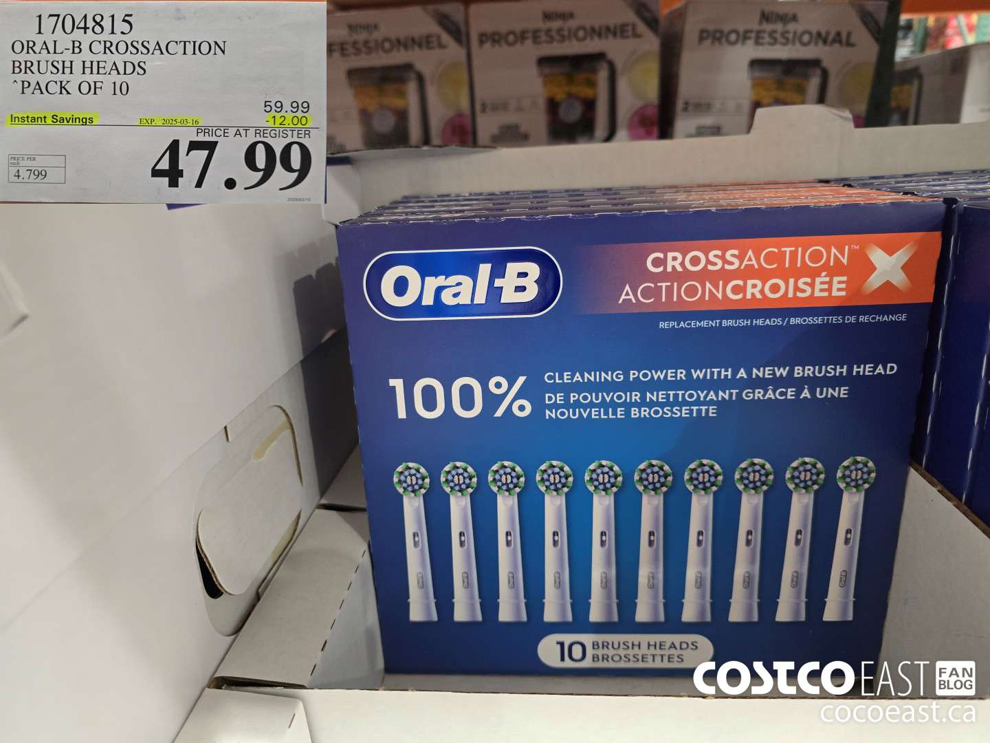 1704815 ORAL-B CROSSACTION BRUSH HEADS PACK OF 10 ($12.00 INSTANT SAVINGS EXPIRES ON 2025-03-16) $47.99