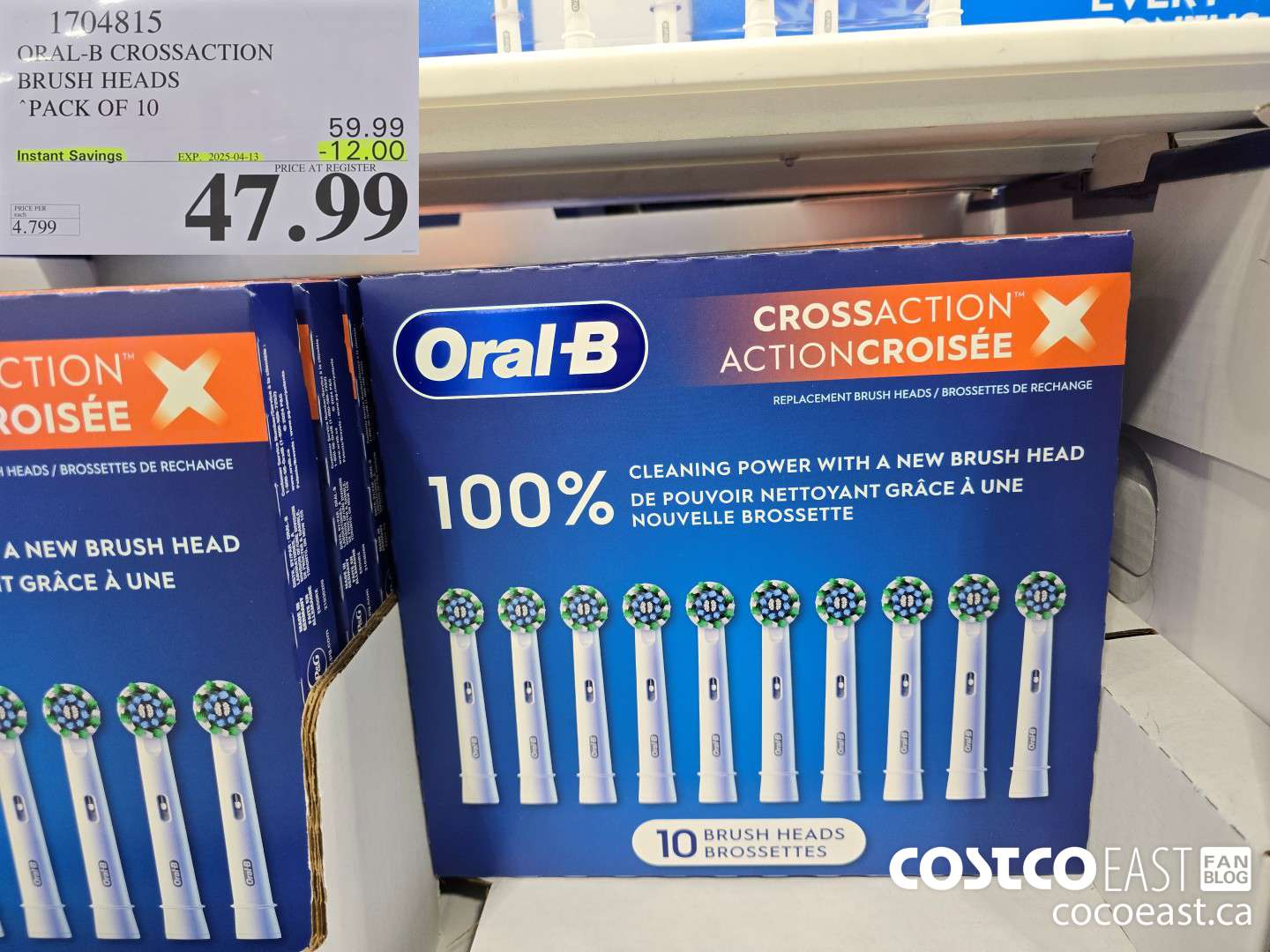 1704815 ORAL-B CROSSACTION BRUSH HEADS PACK OF 10 ($12.00 INSTANT SAVINGS EXPIRES ON 2025-04-13) $47.99