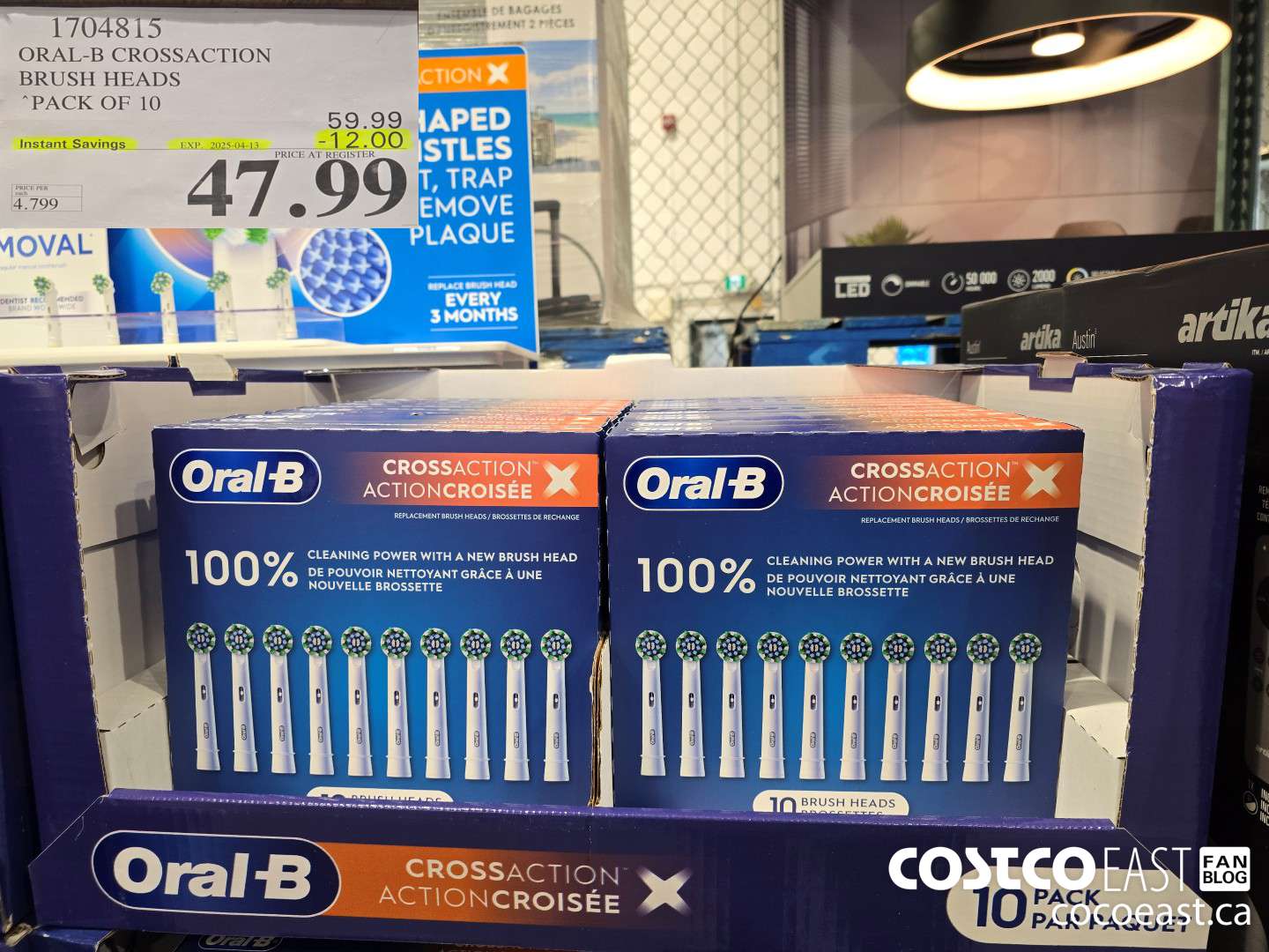 1704815 ORAL-B CROSSACTION BRUSH HEADS PACK OF 10 ($12.00 INSTANT SAVINGS EXPIRES ON 2025-04-13) $47.99