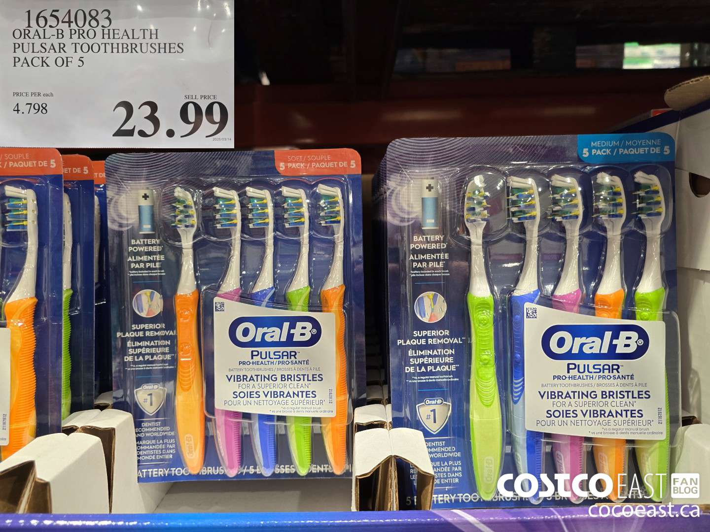 1654083 ORAL-B PRO HEALTH PULSAR TOOTHBRUSHES PACK OF 5 $23.99