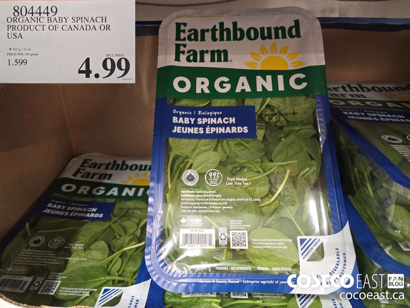 804449 ORGANIC BABY SPINACH PRODUCT OF CANADA OR USA $4.99