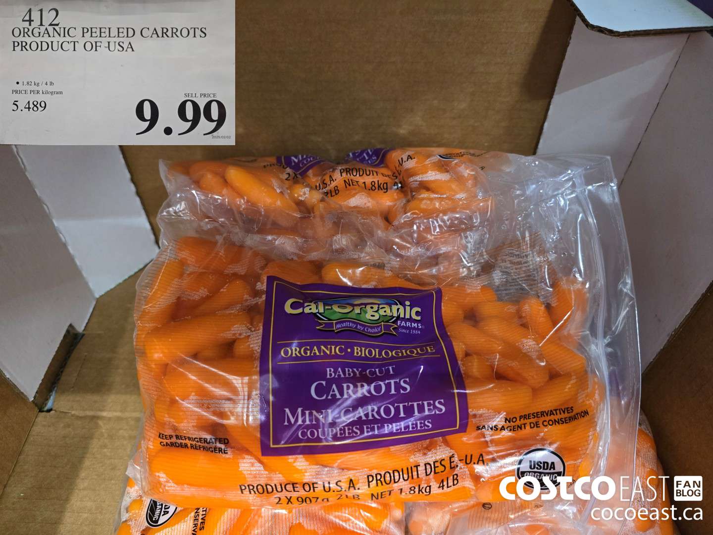 412 ORGANIC PEELED CARROTS PRODUCT OF USA $9.99