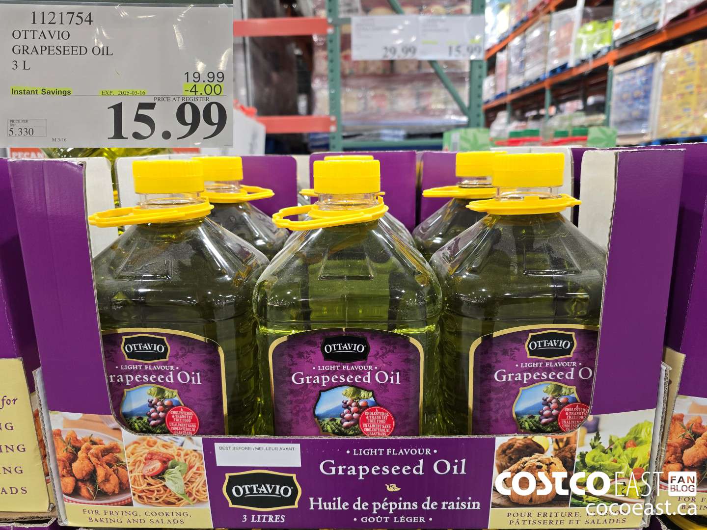 1121754 OTTAVIO GRAPESEED OIL 3L ($4.00 INSTANT SAVINGS EXPIRES ON 2025-03-16) $15.99