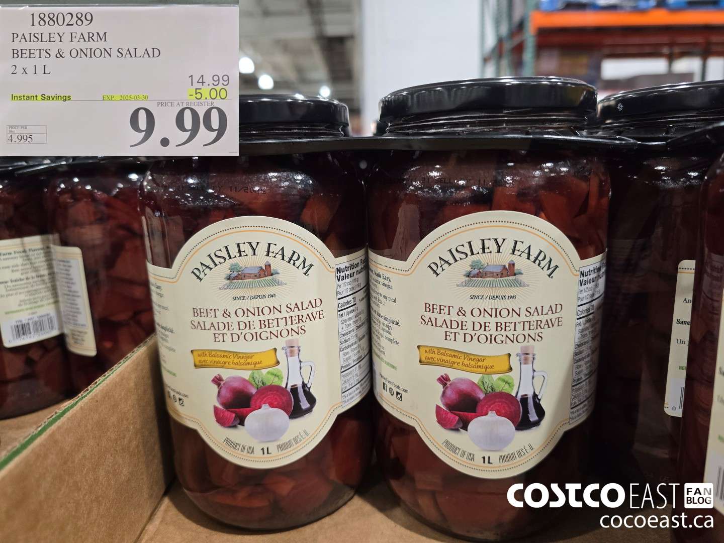 1880289 PAISLEY FARM BEETS & ONION SALAD 2 X 1L ($5.00 INSTANT SAVINGS EXPIRES ON 2025-03-30) $9.99