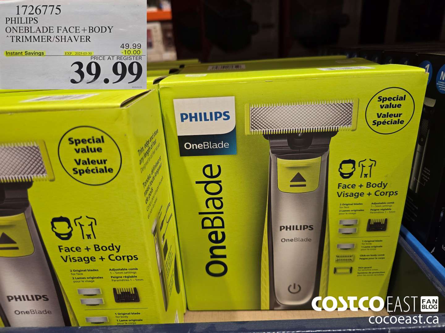 1726775 PHILIPS ONEBLADE FACE+ BODY TRIMMER/SHAVER ($10.00 INSTANT SAVINGS EXPIRES ON 2025-03-30) $39.99