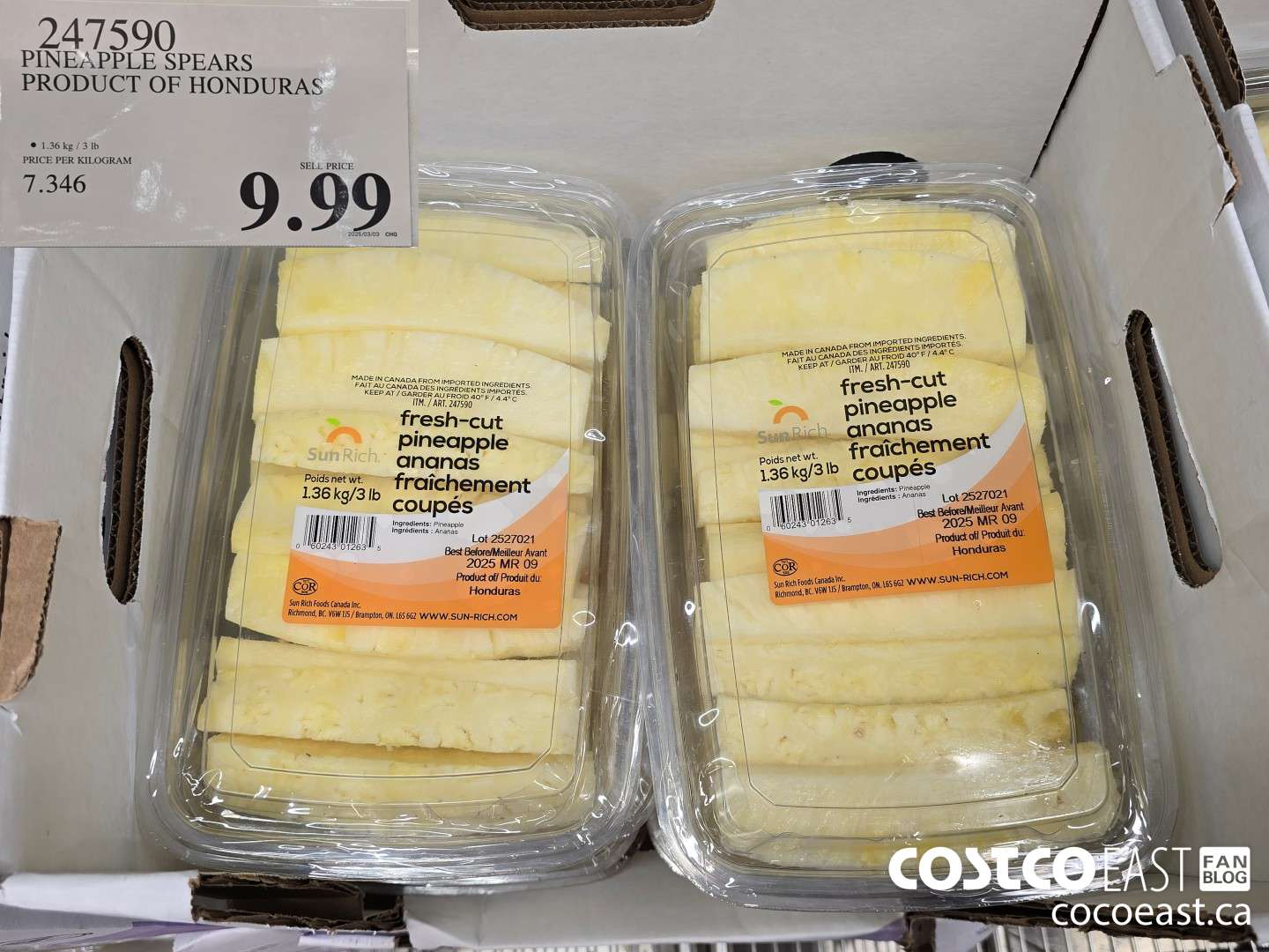 247590 PINEAPPLE SPEARS PRODUCT OF COSTA RICA $9.99