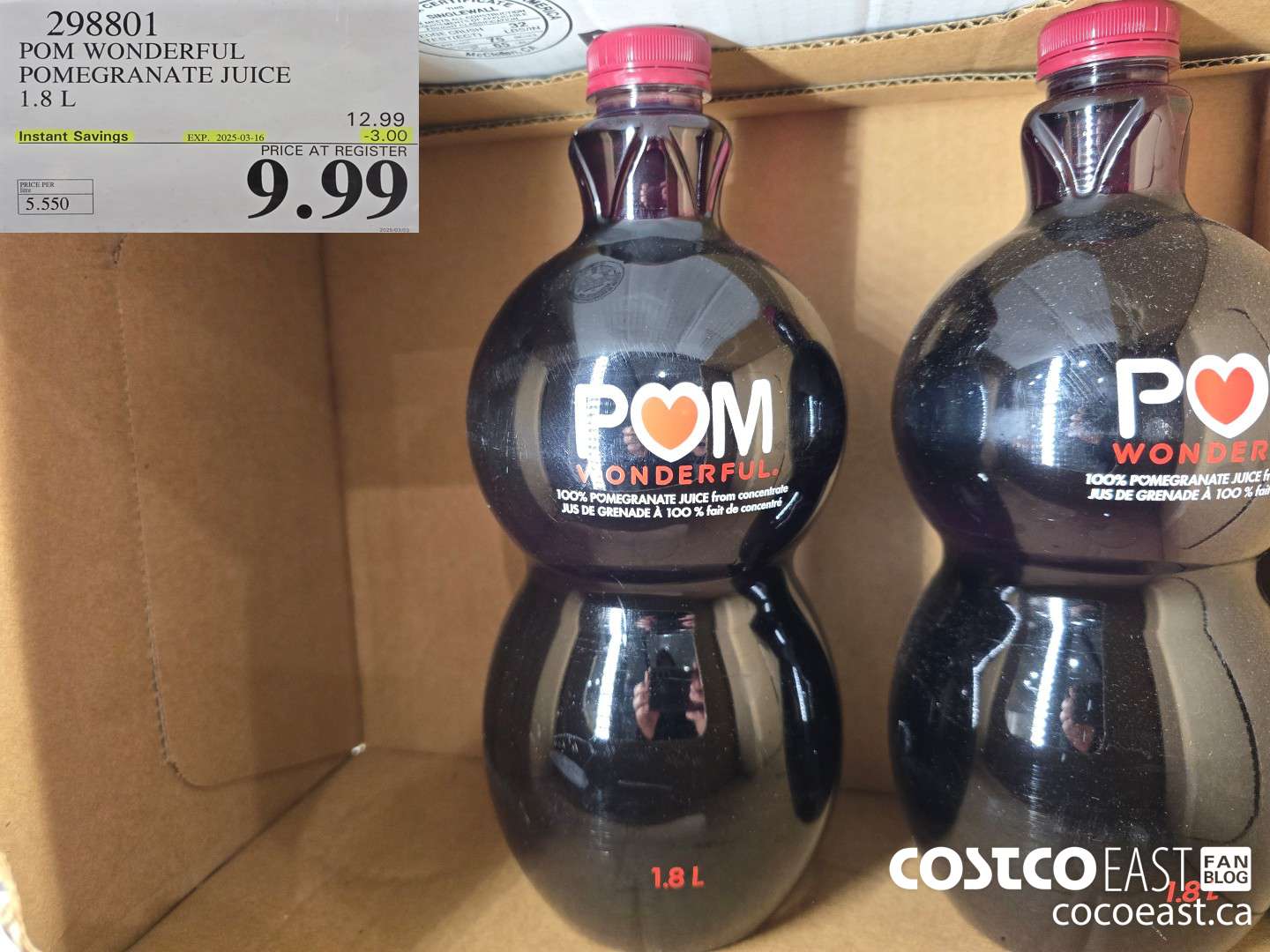 298801 POM WONDERFUL POMEGRANATE JUICE 1.8 L ($3.00 INSTANT SAVINGS EXPIRES ON 2025-03-16) $9.99