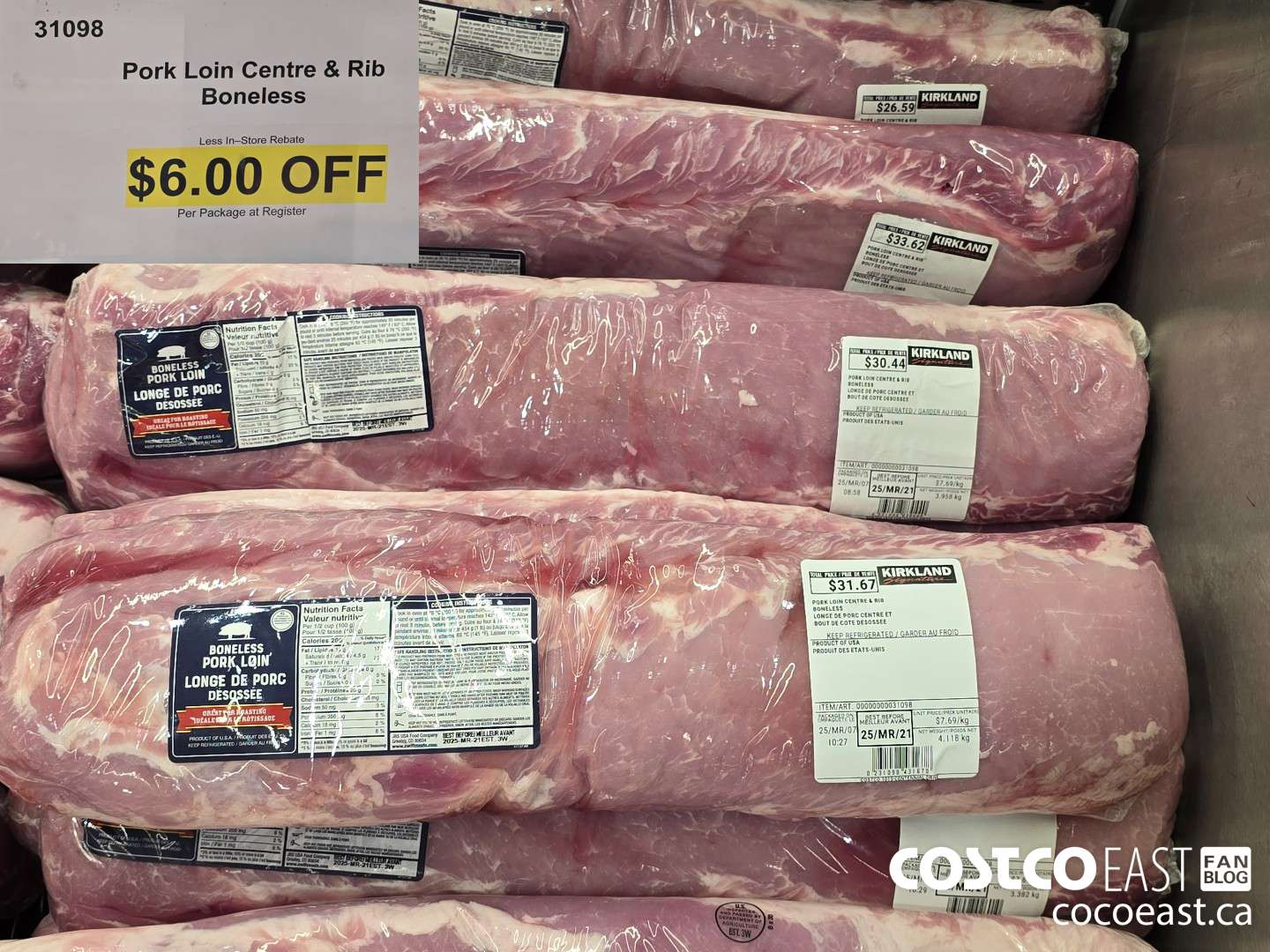 31098 PORK LOIN CENTRE & RIB BONELESS ($6.00 INSTANT SAVINGS)