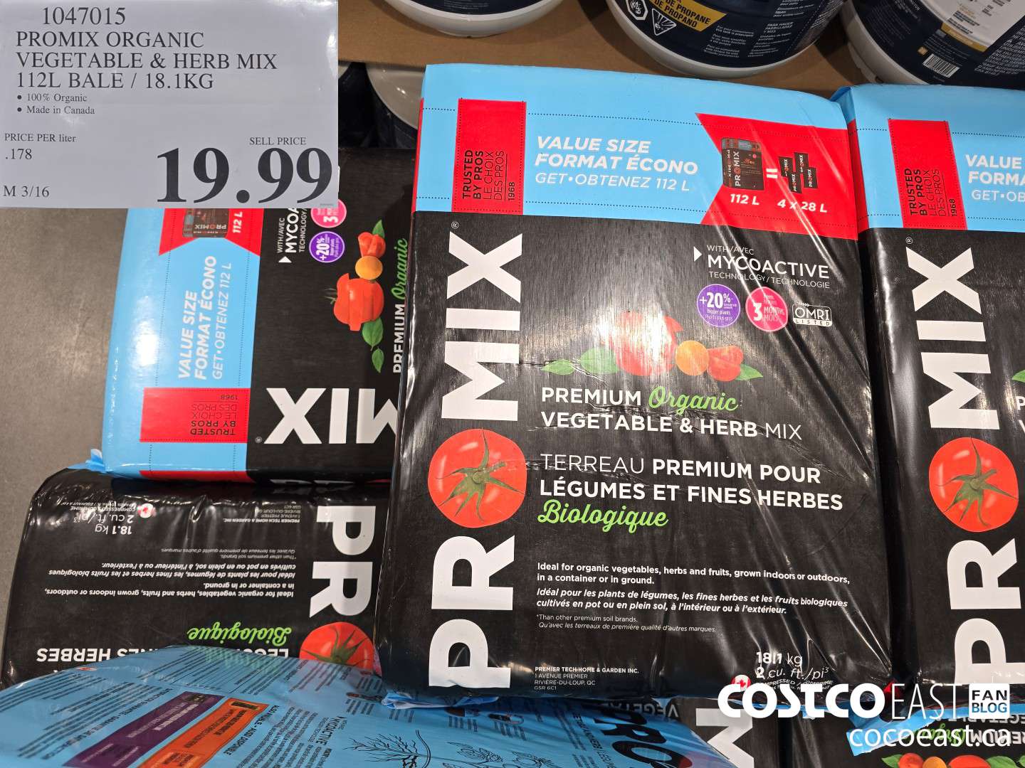 1047015 PROMIX ORGANIC VEGETABLE & HERB MIX 112L BALE / 18.1KG $19.99