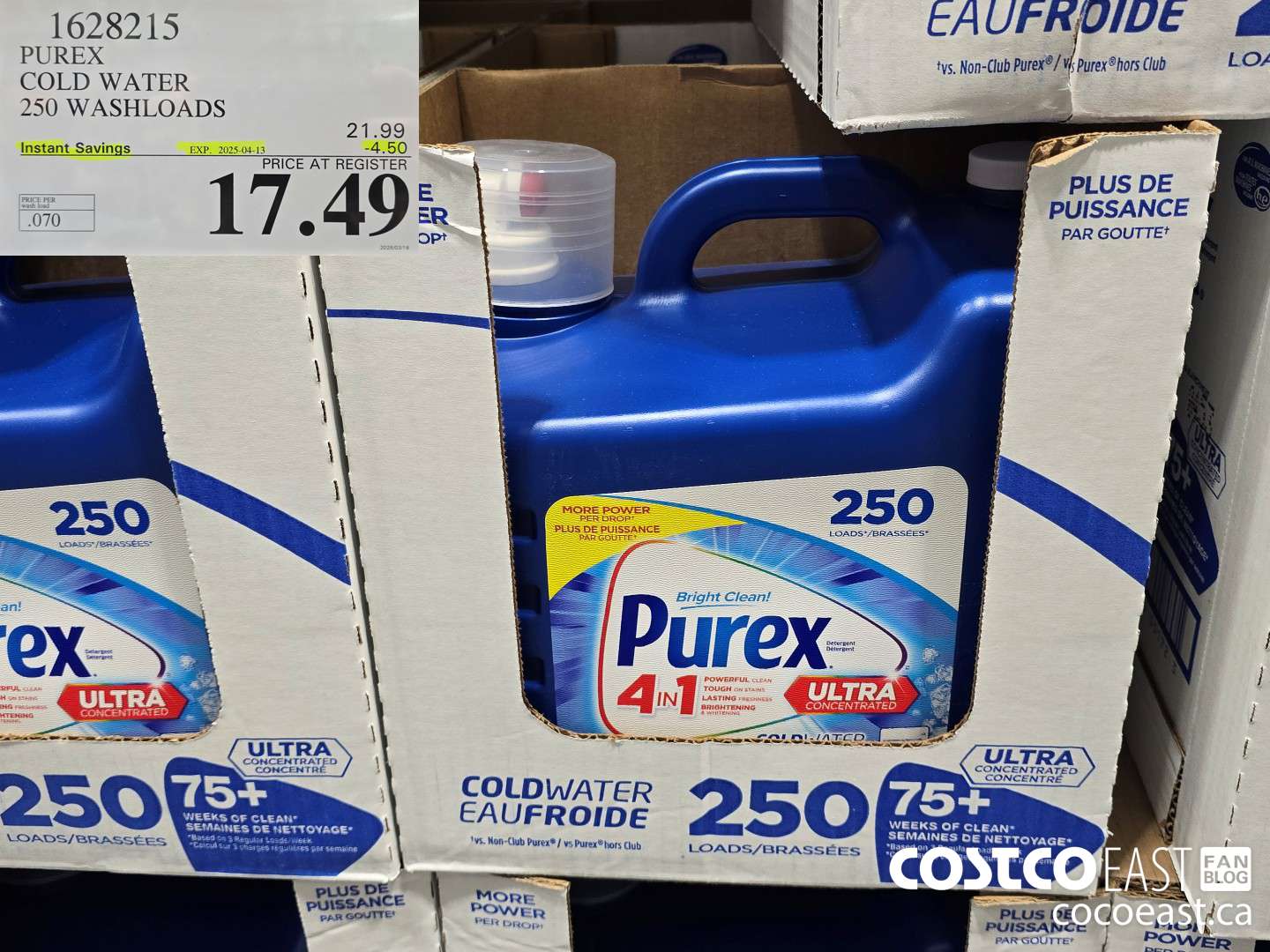 1628215 PUREX COLD WATER 250 washloads ($4.50 INSTANT SAVINGS EXPIRES ON 2025-04-13) $17.49