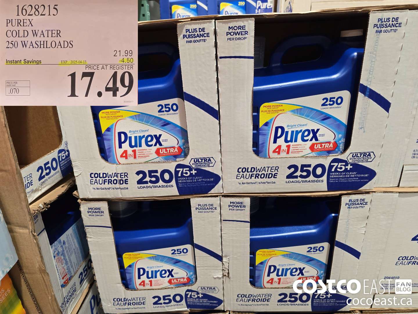 1628215 PUREX COLD WATER 250 washloads ($4.50 INSTANT SAVINGS EXPIRES ON 2025-04-13) $17.49