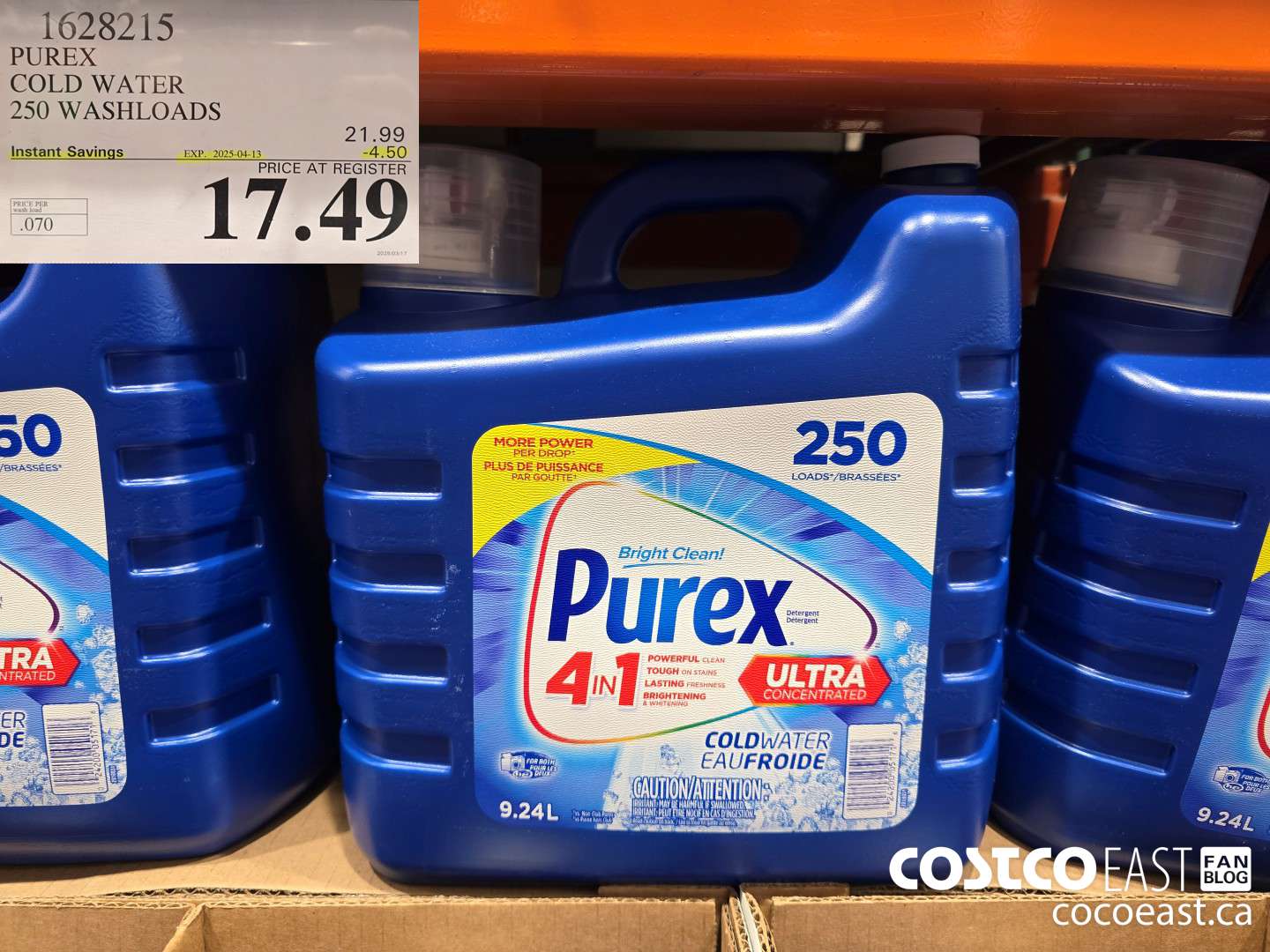 1628215 PUREX COLD WATER 250 washloads ($4.50 INSTANT SAVINGS EXPIRES ON 2025-04-13) $17.49