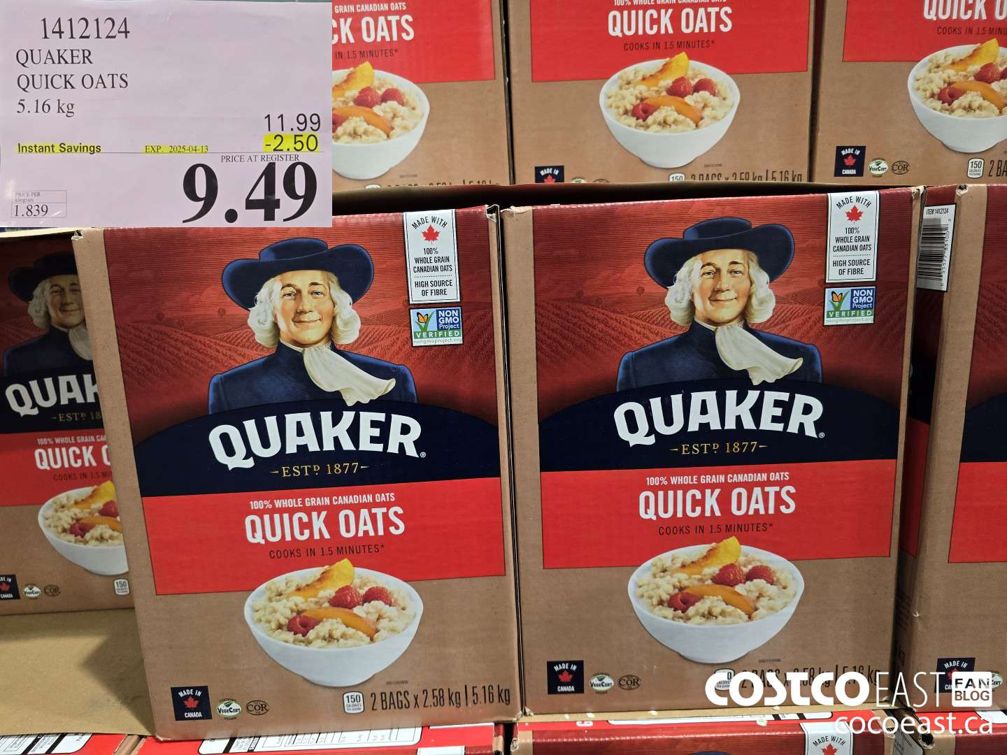 1412124 QUAKER QUICK OATS 5.16 kg ($2.50 INSTANT SAVINGS EXPIRES ON 2025-04-13) $9.49