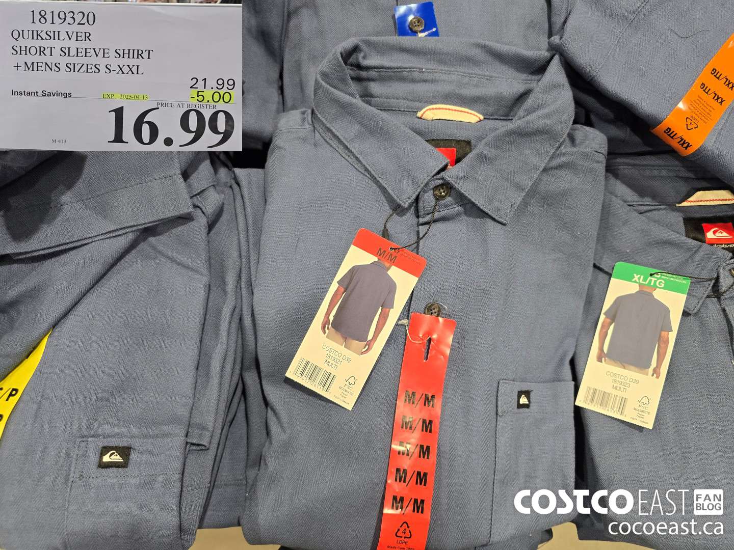 1819320 QUIKSILVER SHORT SLEEVE SHIRT +MENS SIZES S-XXL ($5.00 INSTANT SAVINGS EXPIRES ON 2025-04-13) $16.99