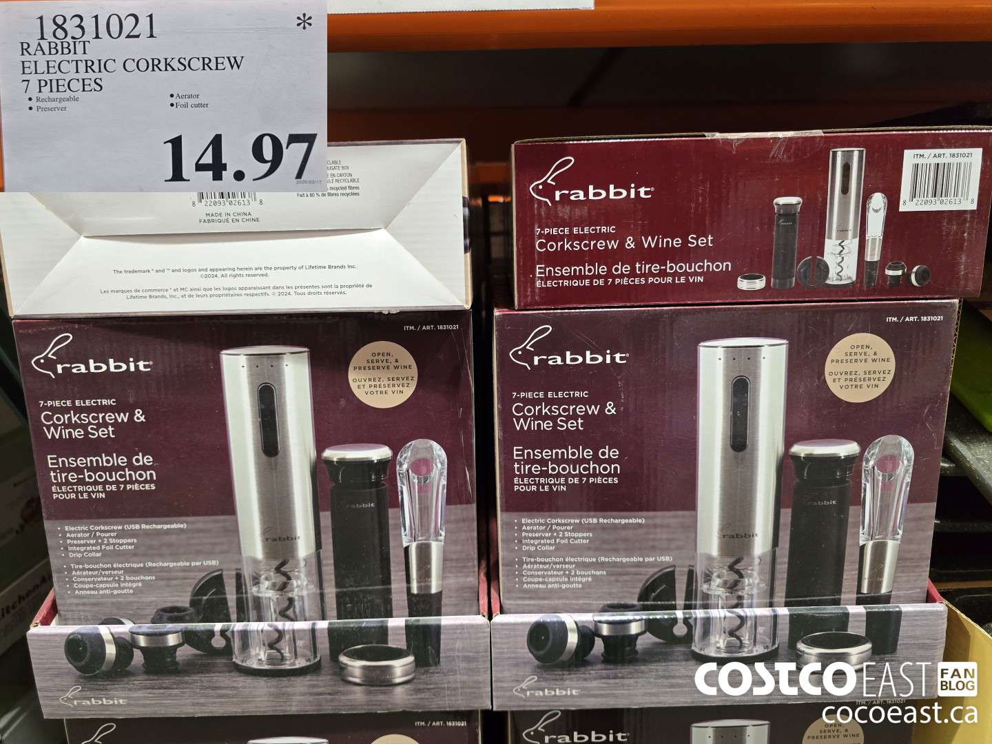 1831021 RABBIT ELECTRIC CORKSCREW 7 PIECES $14.97