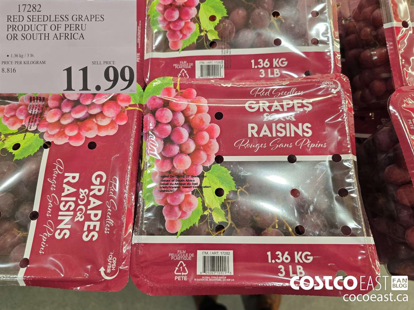 17282 RED SEEDLESS GRAPES PRODUCT OF PERU OR SOUTH AFRICA $11.99