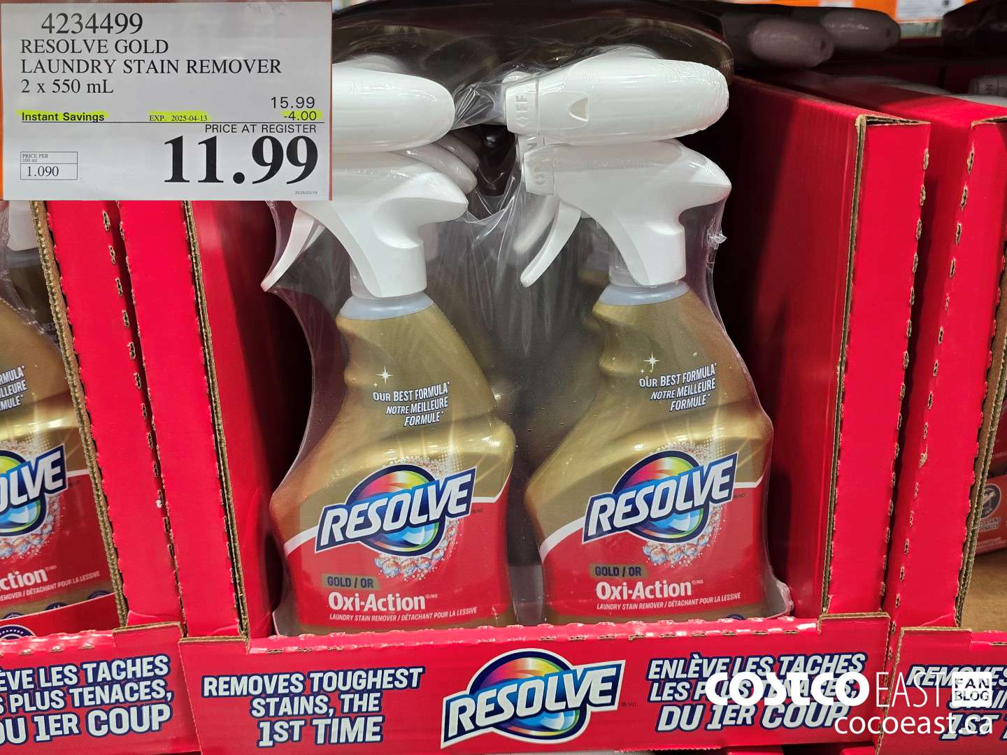 4234499 RESOLVE GOLD LAUNDRY STAIN REMOVER 2 x 550 mL ($4.00 INSTANT SAVINGS EXPIRES ON 2025-04-13) $11.99