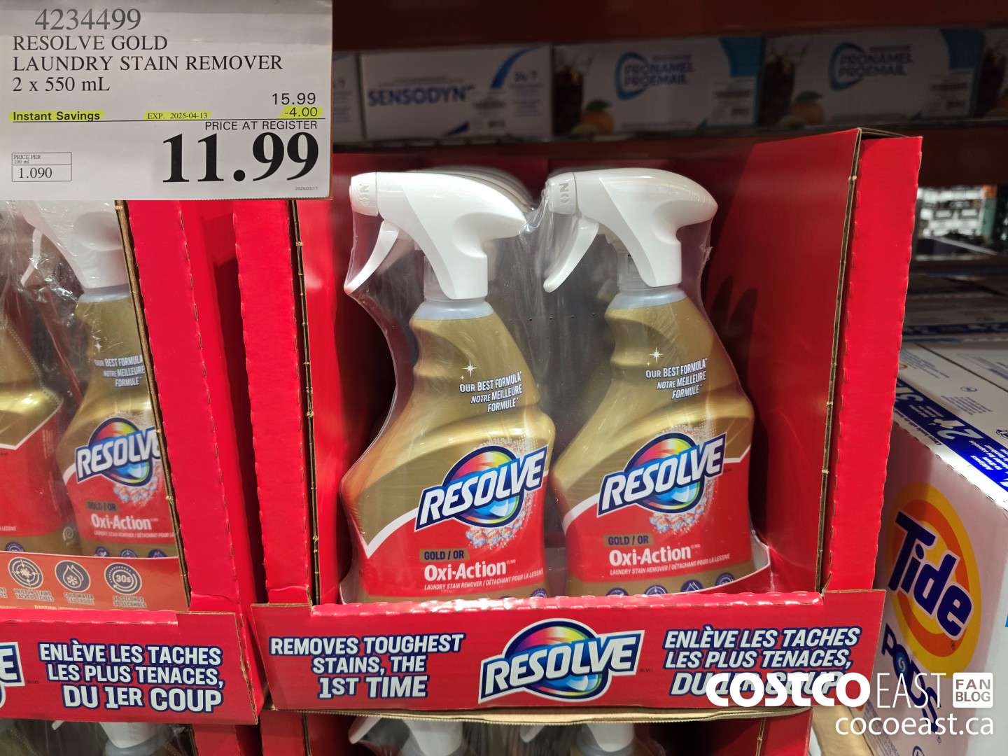 4234499 RESOLVE GOLD LAUNDRY STAIN REMOVER 2 x 550 mL ($4.00 INSTANT SAVINGS EXPIRES ON 2025-04-13) $11.99