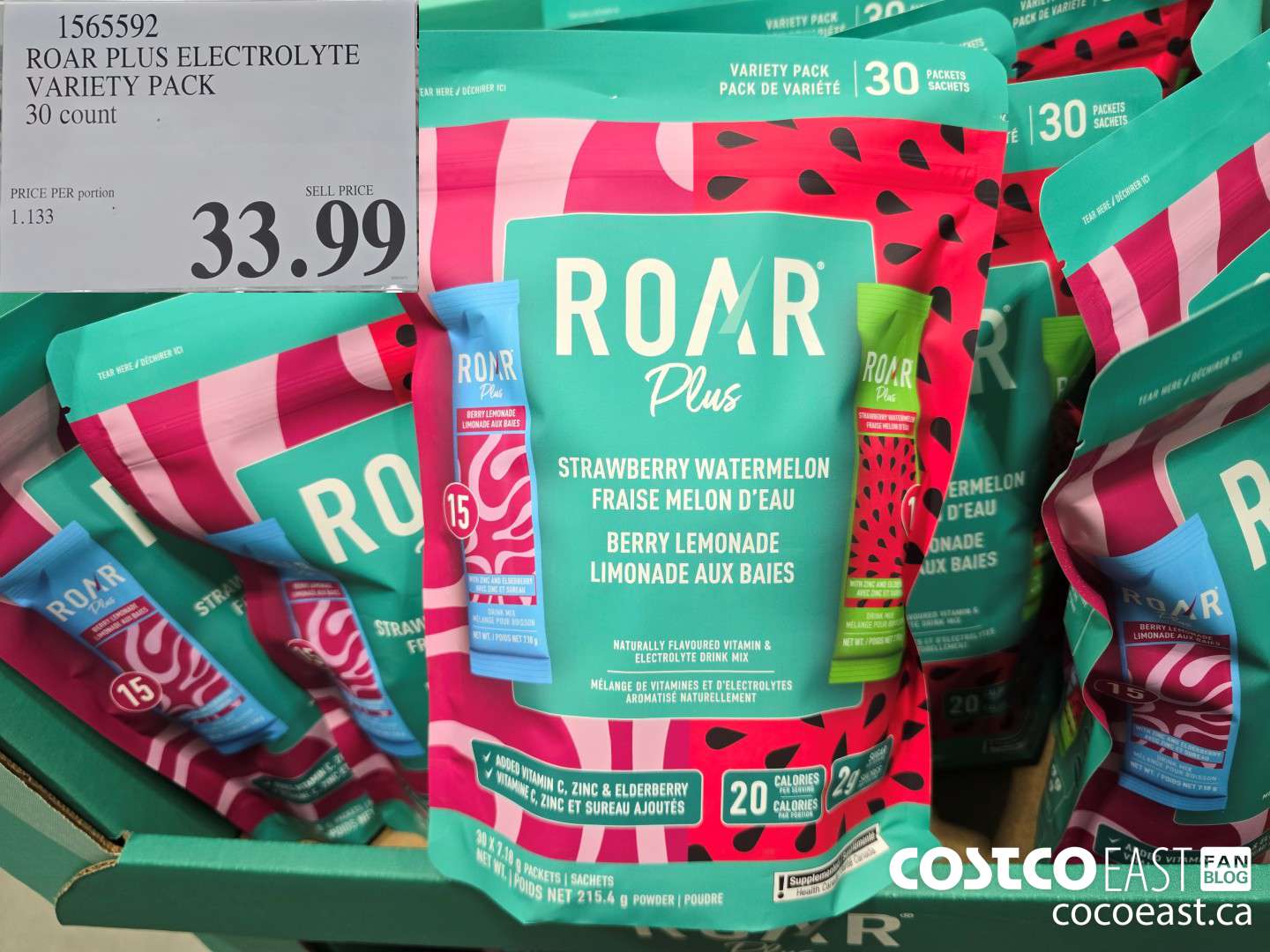 1565592 ROAR PLUS ELECTROLYTE VARIETY PACK 30 count $33.99