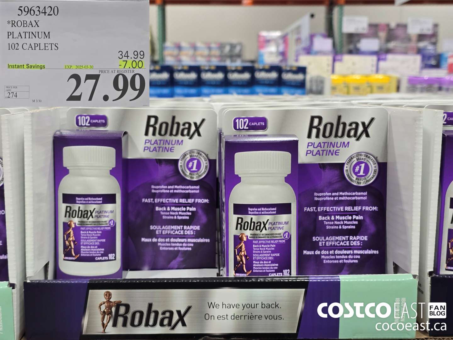 5963420 ROBAX PLATINUM 102 CAPLETS ($7.00 INSTANT SAVINGS EXPIRES ON 2025-03-30) $27.99