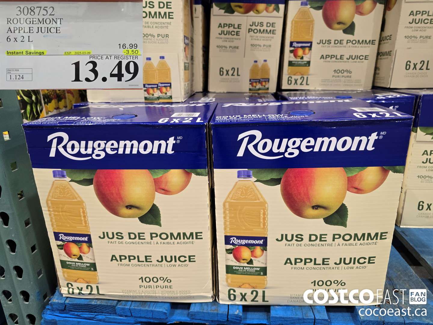 308752 ROUGEMONT APPLE JUICE 6 X 2 L ($3.50 INSTANT SAVINGS EXPIRES ON 2025-03-09) $13.49