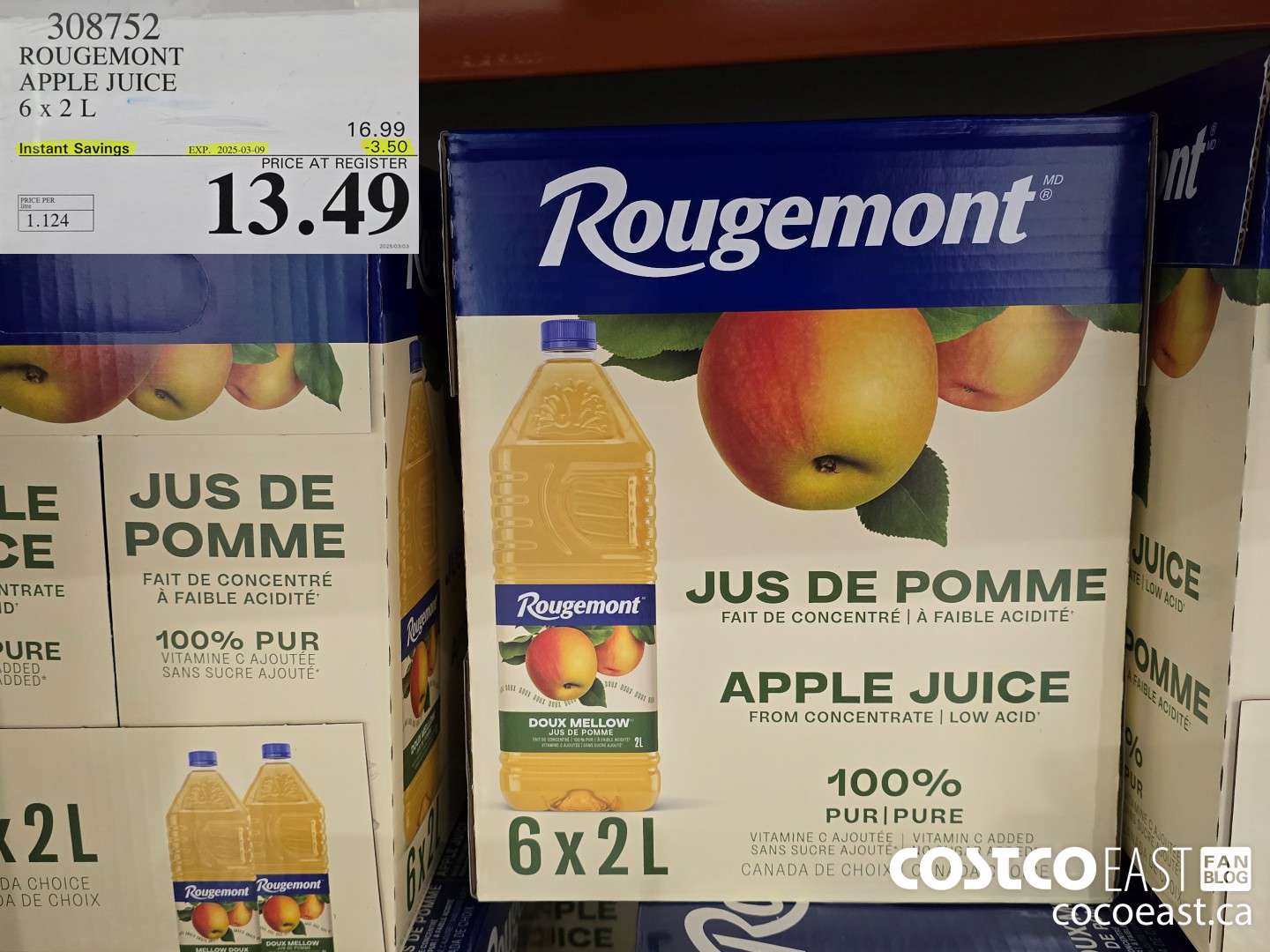 308752 ROUGEMONT APPLE JUICE 6 X 2 L ($3.50 INSTANT SAVINGS EXPIRES ON 2025-03-09) $13.49