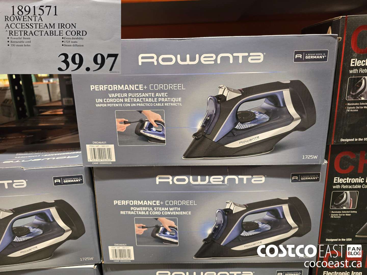 1891571 ROWENTA ACCESSTEAM IRON RETRACTABLE CORD $39.97
