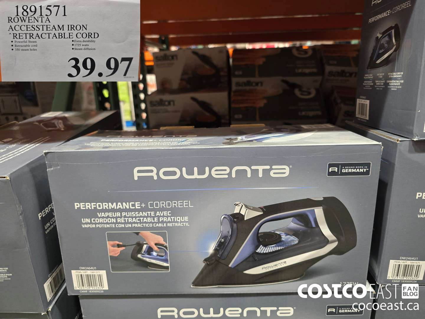 1891571 ROWENTA ACCESSTEAM IRON RETRACTABLE CORD $39.97