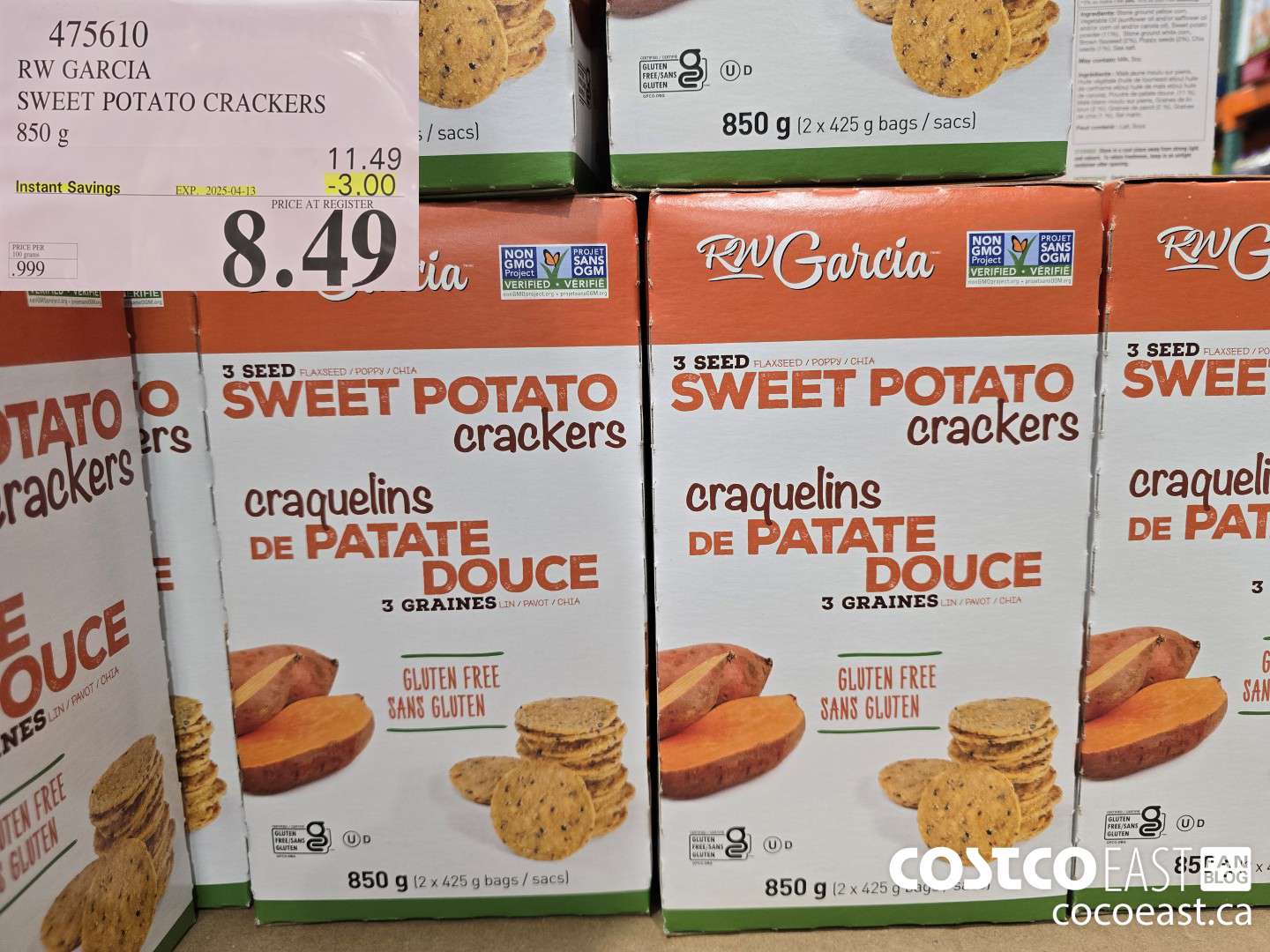 475610 RW GARCIA SWEET POTATO CRACKERS 850 G ($3.00 INSTANT SAVINGS EXPIRES ON 2025-04-13) $8.49