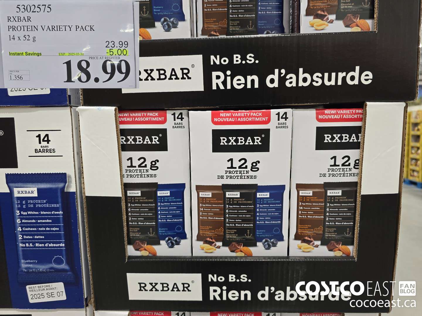 5302575 RXBAR PROTEIN VARIETY PACK 14 x 52 G ($5.00 INSTANT SAVINGS EXPIRES ON 2025-03-30) $18.99