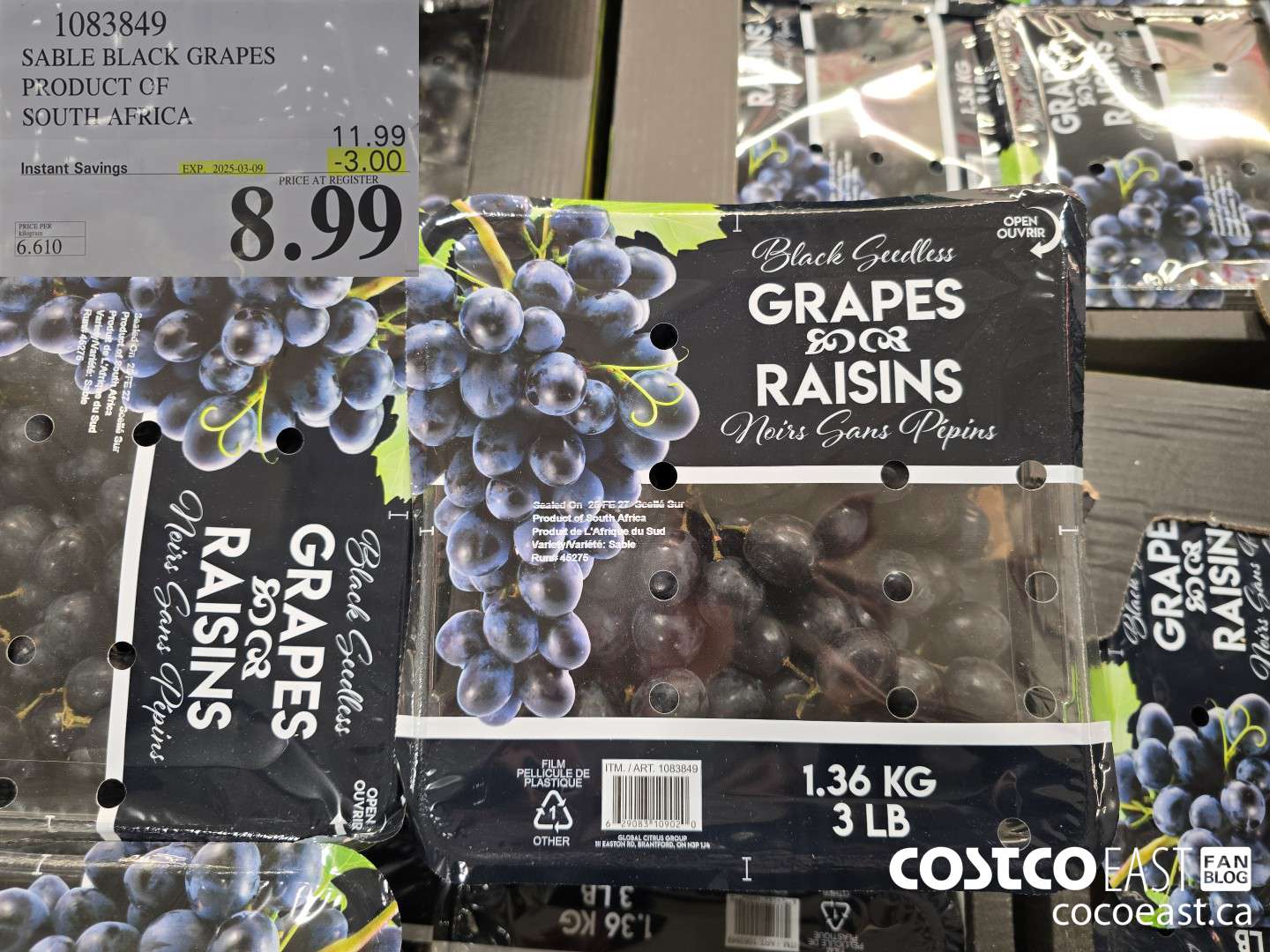 1083849 SABLE BLACK GRAPES PRODUCT OF PERU OR SOUTH AFRICA ($3.00 INSTANT SAVINGS EXPIRES ON 2025-03-09) $8.99