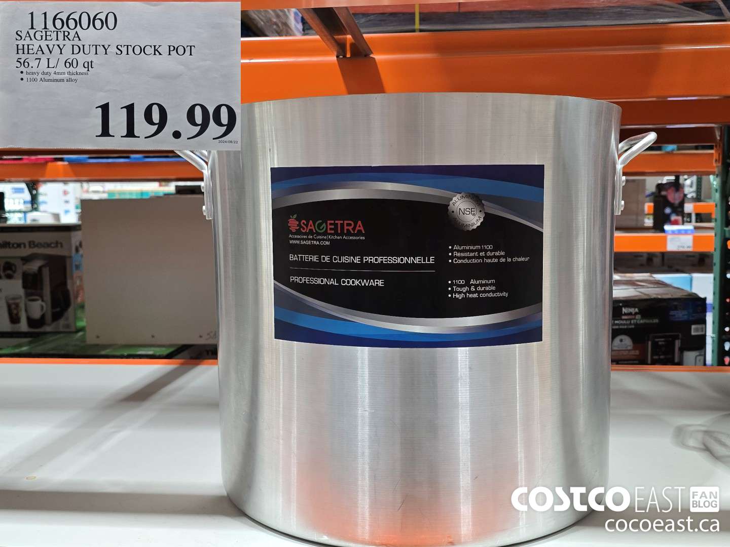 1166060 SAGETRA HEAVY DUTY STOCK POT 56.7 L/ 60 qt $119.99