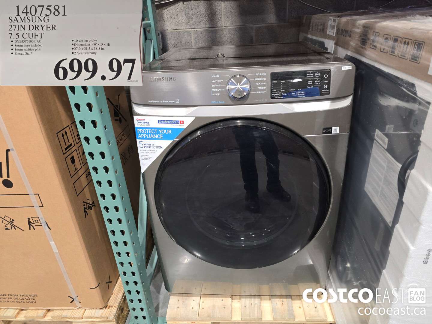 14075381 SAMSUNG 27IN DRYER 7.5 CUFT $699.97