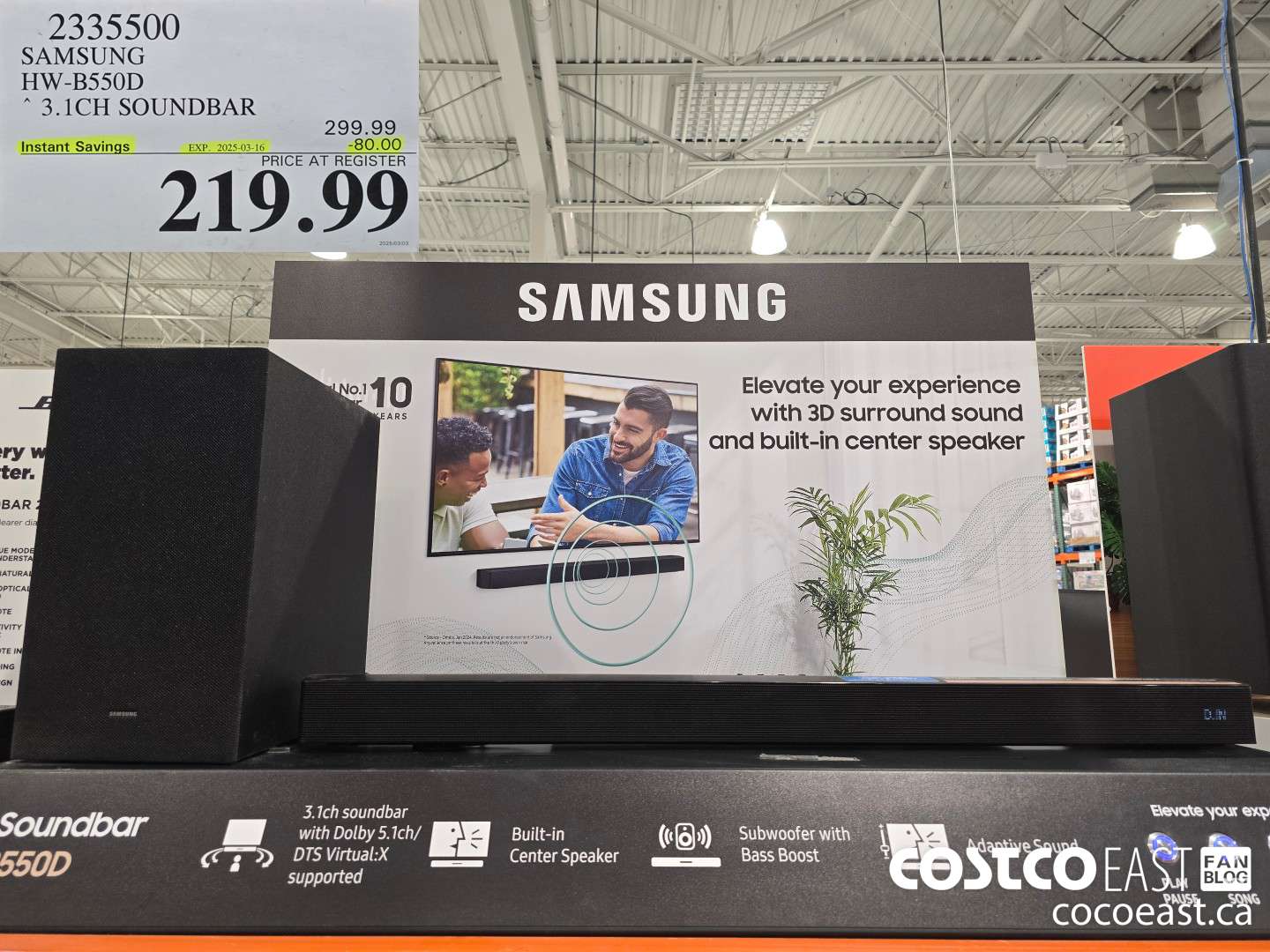 2335500 SAMSUNG HW-B550D SOUNDBAR 3.1 CH ($80.00 INSTANT SAVINGS EXPIRES ON 2025-03-16) $219.99