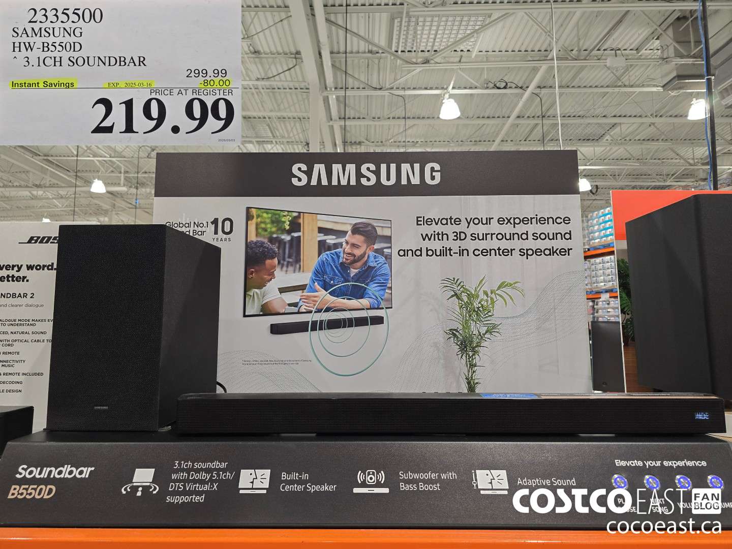 2335500 SAMSUNG HW-B550D SOUNDBAR 3.1 CH ($80.00 INSTANT SAVINGS EXPIRES ON 2025-03-16) $219.99